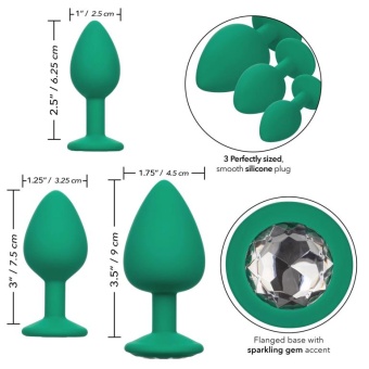 Набор из 3 зеленых анальных пробок Cheeky Gem с кристаллом