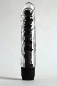 Прозрачно-черный вибратор с дополнительными пупырышками - 17 см.