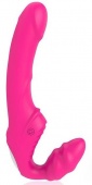 Розовый безремневой страпон с 9 режимами вибрации
