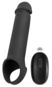 Черная вибронасадка для пениса с хомутом для мошонки и пультом ДУ Remote Controlled Penis Extension