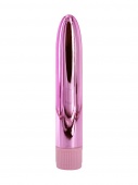 Розовый глянцевый пластиковый вибратор - 14 см.