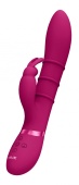 Розовый вибромассажер-кролик с 3 стимулирующими кольцами Sora - 24,2 см.