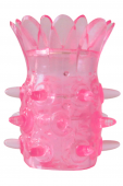 Розовая насадка на пенис с шипиками и лепестками - 6 см.
