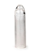 Прозрачная закрытая насадка на пенис с ребрышками - 16 см.