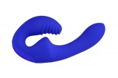 Синий безремневой страпон с пультом ДУ - 17,5 см.