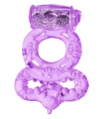 Фиолетовое эрекционное виброкольцо с петлей для мошонки Toyfa