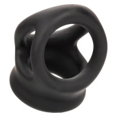 Черное тройное эрекционное кольцо Alpha Liquid Silicone Dual Cage   Ring