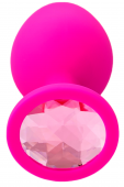 Большая силиконовая пробка розовая с розовым кристаллом