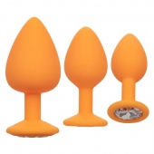 Набор из 3 оранжевых анальных пробок Cheeky Gem с кристаллом