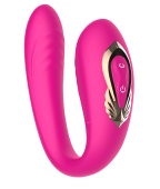 Розовый U-образный вибратор с вращающейся вагинальной частью