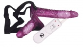 Двойной страпон с вибрацией для женщин Strap-on Duo фиолетовый - 18 см