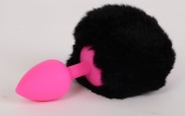 Розовая анальная пробка с черным хвостом  Задорный Кролик