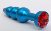 Синяя фигурная анальная пробка с красным кристаллом - 11,2 см.