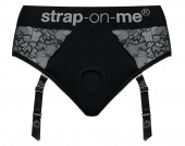 Кружевные трусики для страпона с подвязками Strap-On-Me Harness Lingerie Diva черные