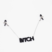 Зажимы на соски с кожаной подвеской Bitch