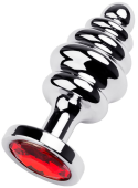 Спиральная анальная пробка с кристаллом красного цвета ToyFa Metal средняя
