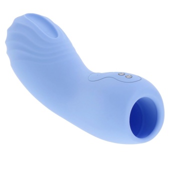 Голубой рельефный вибромассажёр на палец Good Point