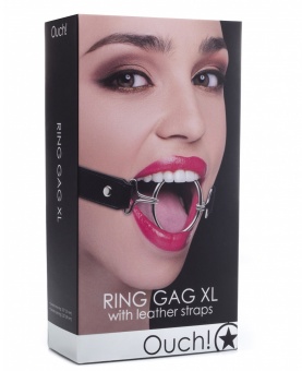 Расширяющий кляп-кольцо Ouch! Ring Gag XL с черными ремешками