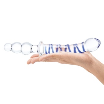 Двусторонний стеклянный рельефный фаллоимитатор Glas Twister