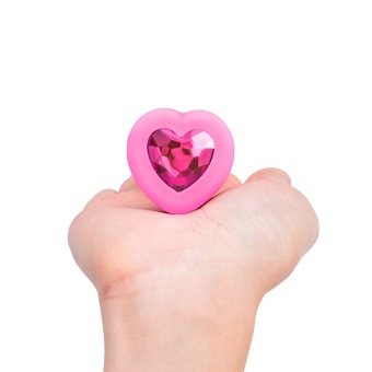 Анальная пробка с кристаллом сердцем и вибрацией b-Vibe Heart Shape Jewel Plug S/M розовая