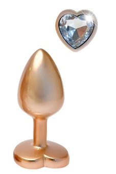 Золотистая анальная пробка с прозрачным кристаллом-сердцем Pearl Gold Plug Small