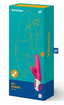 Ярко-розовый вибратор Satisfyer Mr. Rabbit с клиторальным отростком - 22,1 см.