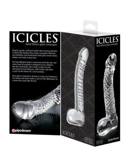 Стеклянный фаллоимитатор с мошонкой Icicles №61 прозрачный - 16,5 см
