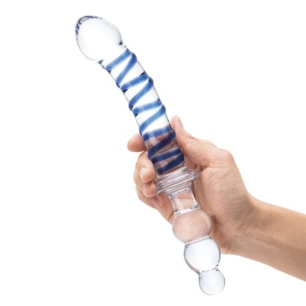 Двусторонний стеклянный рельефный фаллоимитатор Glas Twister