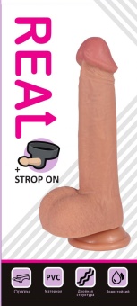 Реалистичный фаллоимитатор Real с мошонкой на присоске и трусиками для страпона- 23 см Реалистичный фаллоимитатор Real с мошонкой на присоске и трусиками для страпона- 23 см