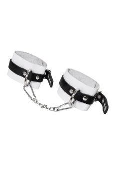 Бело-черные мягкие оковы с одним ремешком и люверсами