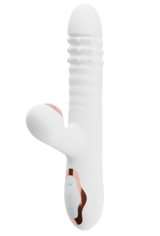 Белый вибратор-кролик с вращающимися шариками и вакуумной стимуляцией