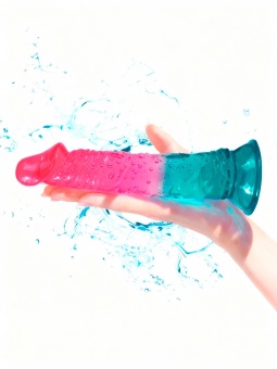 Яркий двухцветный фаллоимитатор с присоской