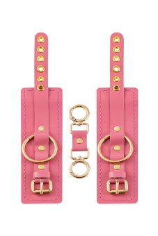 Розовые однослойные кожаные наручники