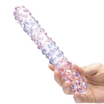 Стеклянный фаллоимитатор с пупырышками Glas Purple Rose