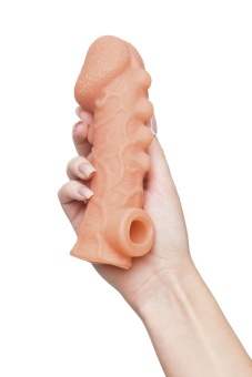 Телесная закрытая насадка с шишечками Cock Sleeve 008 Size L - 17,6 см