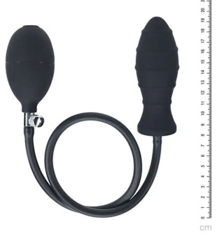 Черная анальная втулка с функцией расширения Ribbed Inflatable Silicone Anal Plug
