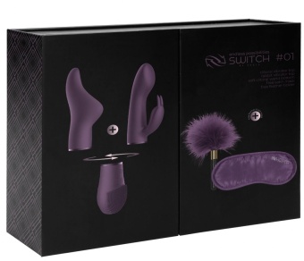 Вибратор Switch 01 с 2 насадками, маска и щекоталка фиолетовый