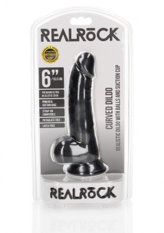 Черный фаллоимитатор Curved Realistic Dildo Balls Suction Cup 6 - 15,5 см.