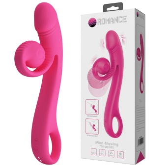 Розовый вибратор Beau с подвижным отростком-улиткой - 23 см.