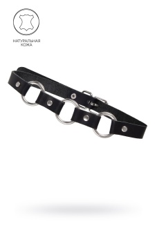 Черный кожаный чокер-ошейник с тремя кольцами