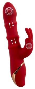 Красный вибратор-кролик с 3 подвижными кольцами Rabbit Vibrator with 3 Moving Rings - 23,7 см.
