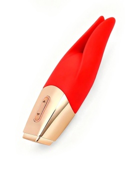 Красный мини-вибратор с раздвоенным кончиком - 12,3 см.