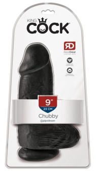 Толстый фаллоимитатор с мошонкой на присоске Pipedream King Cock Chubby черный