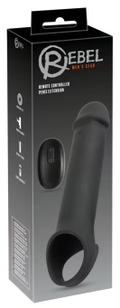 Черная вибронасадка для пениса с хомутом для мошонки и пультом ДУ Remote Controlled Penis Extension