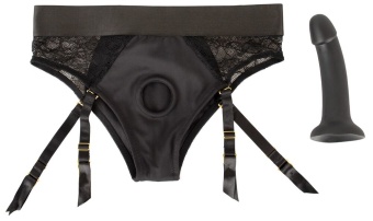 Черный женский страпон Strap-on Set: трусики и насадка