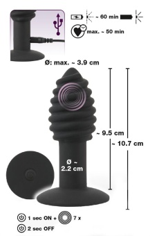 Черная анальная вибропробка Twist Butt Plug - 10,7 см.