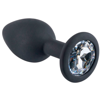 Анальная силиконовая минипробка LolaGames S чёрная с прозрачным кристаллом