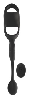 Черное виброкольцо с анальной пробкой Cock Ring with RC Butt Plug