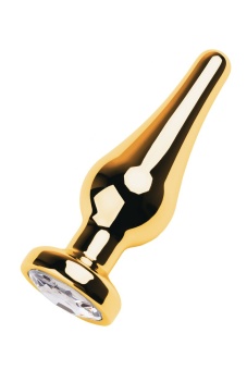 Золотая анальная пробка-капля с прозрачным кристаллом ToyFa Meta l- 10 см