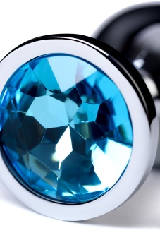 Анальная пробка с голубым кристаллом ToyFa Metal - 8 см